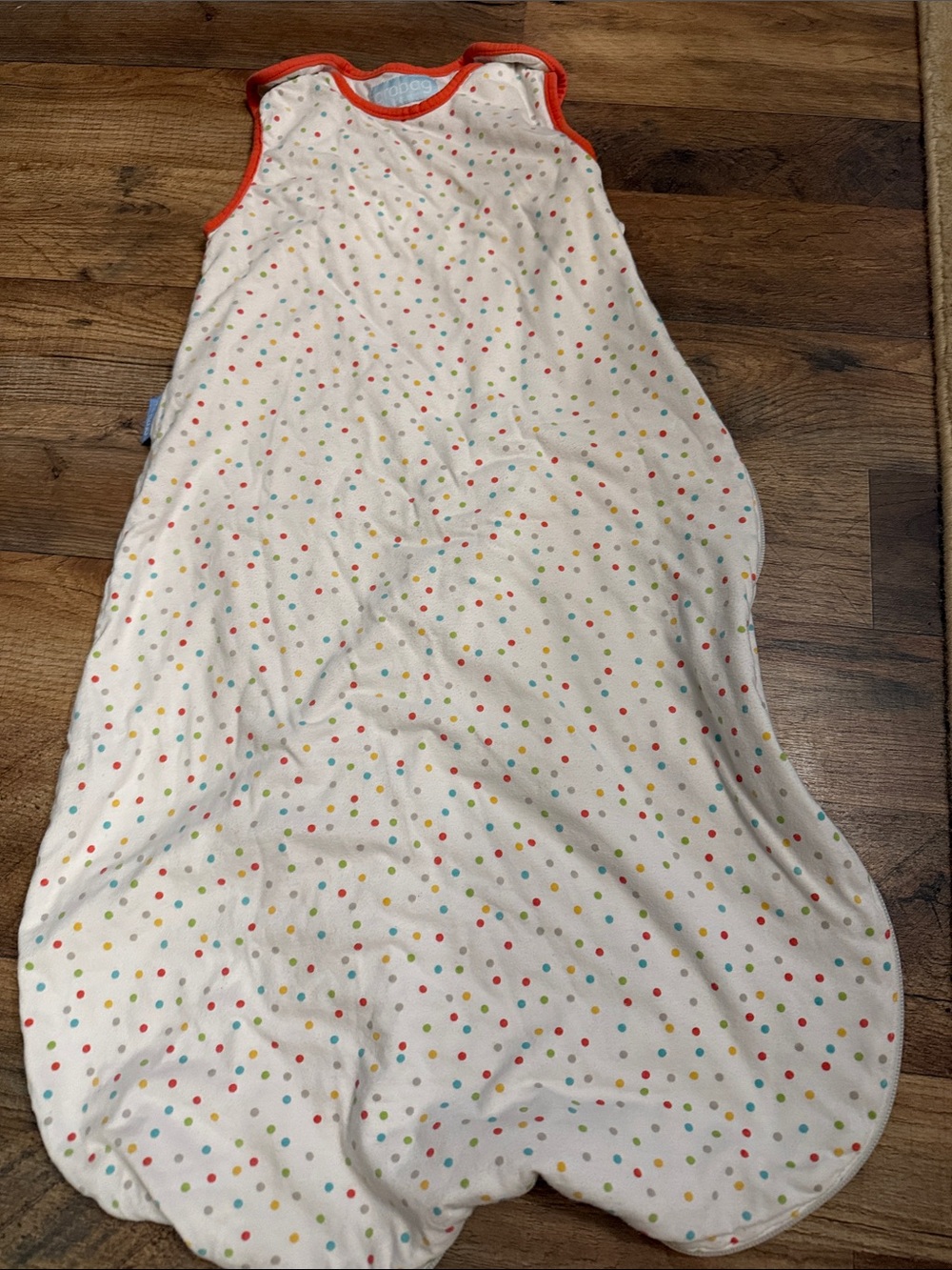 Girls' White Polka Dot Sleeveless Sleep Sack with Orange Trim